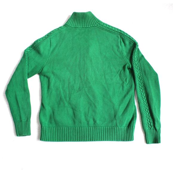 Ralph Lauren Sport Sweater Womens Large Green Zip Chunky Cable Knit Preppy Y2K - Picture 5 of 5